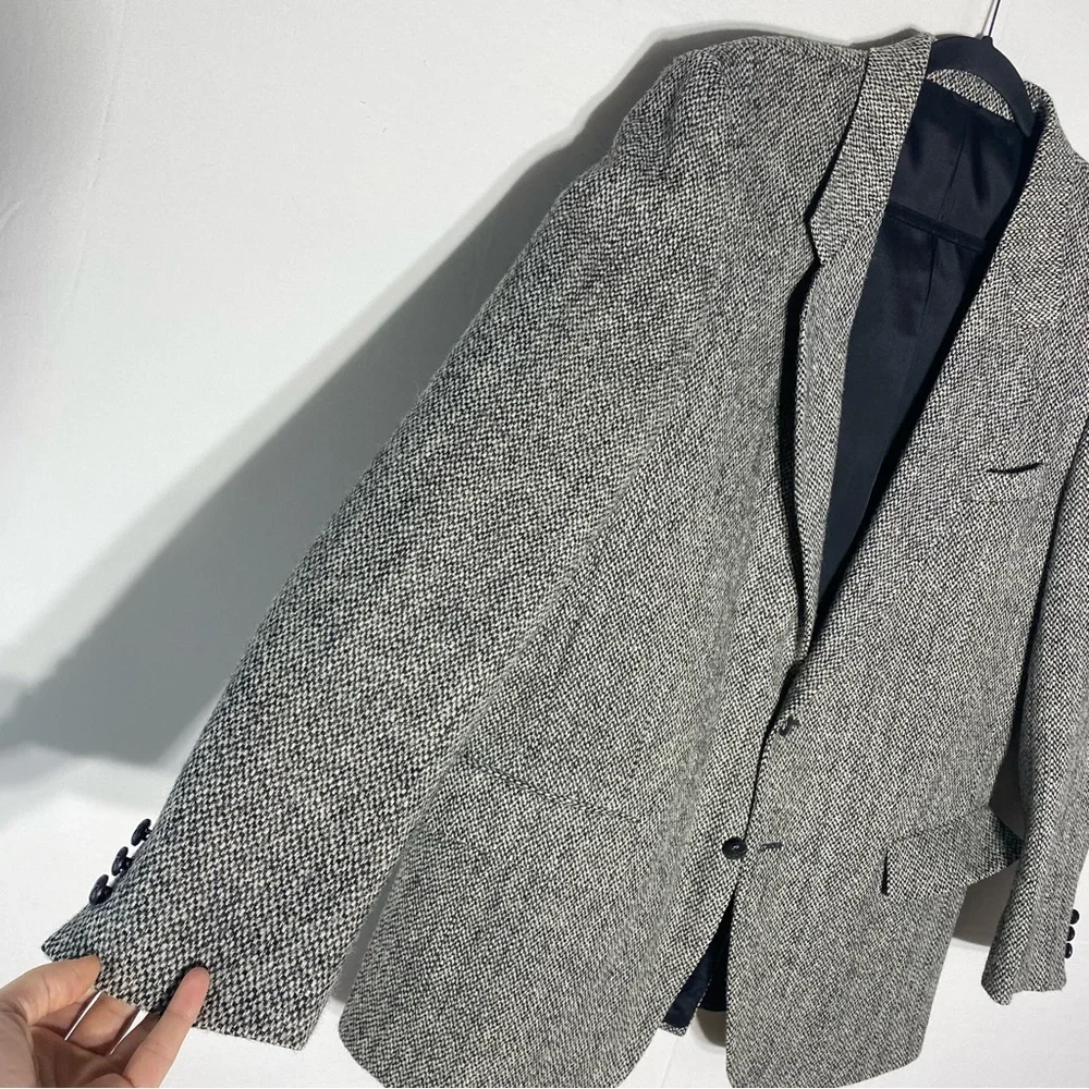 Vintage Harris Tweed Grey Wool Blazer Suit Jacket 44L - Picture 9 of 15